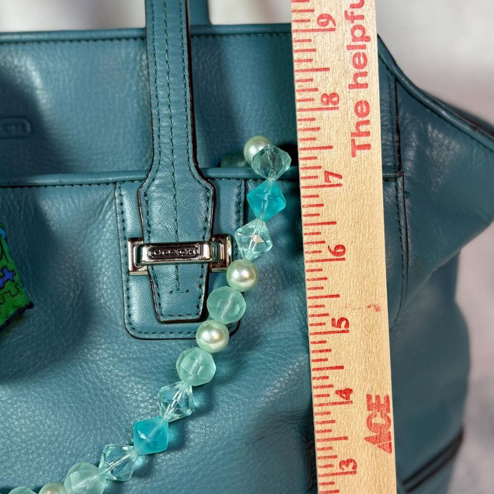 Coach Taylor Leather Alexis Caryall Tote in Teal Blue with Scarf and Chain - Picture 8 of 13
